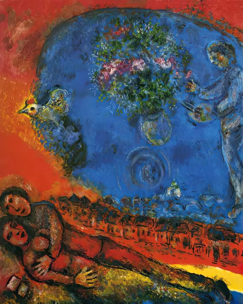 Couple on a Red Background - Marc Chagall canvas by MC Exhebition