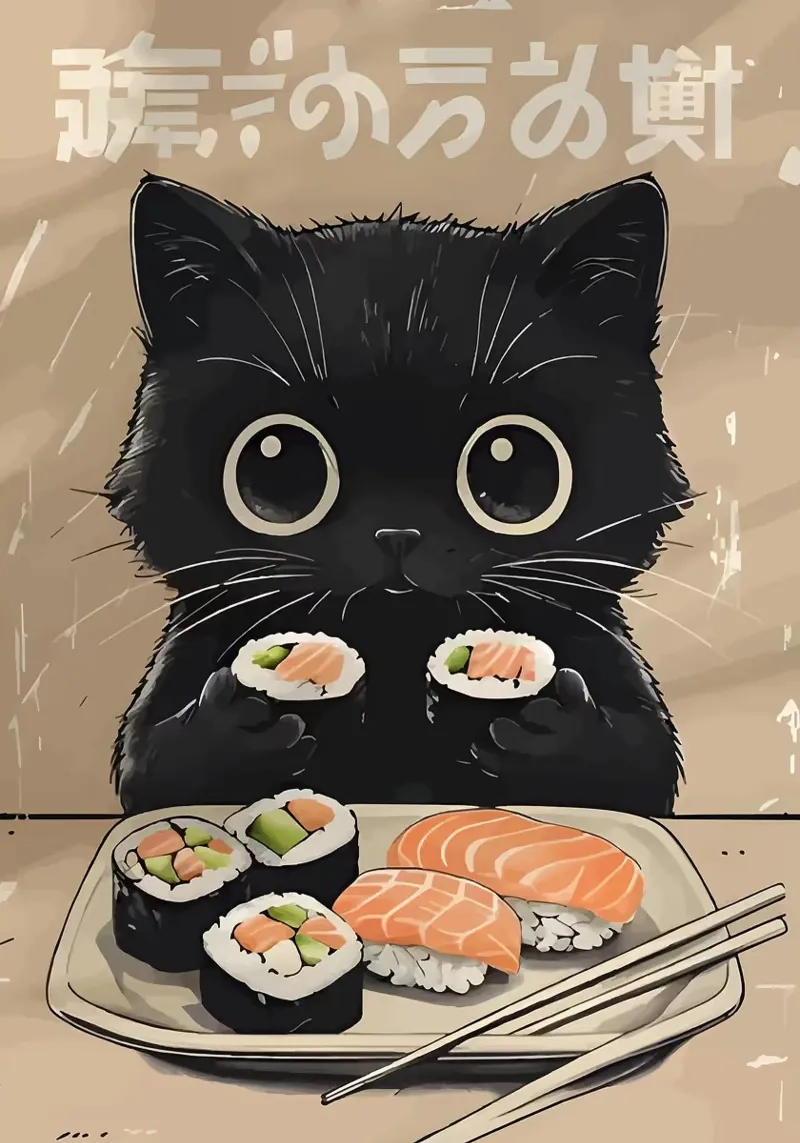 gatto nero gatto sushi pellicola backlit da Bernadette Miller