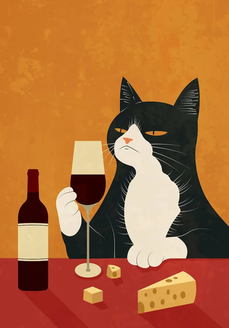 Katze Wein Glas Flasche Hahnemühle von Bernadette Miller