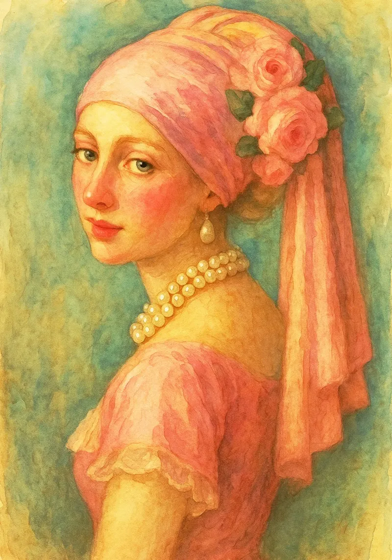retro classico pittura ragazza con orecchini di perle poster con telaio in alluminio da pakazi