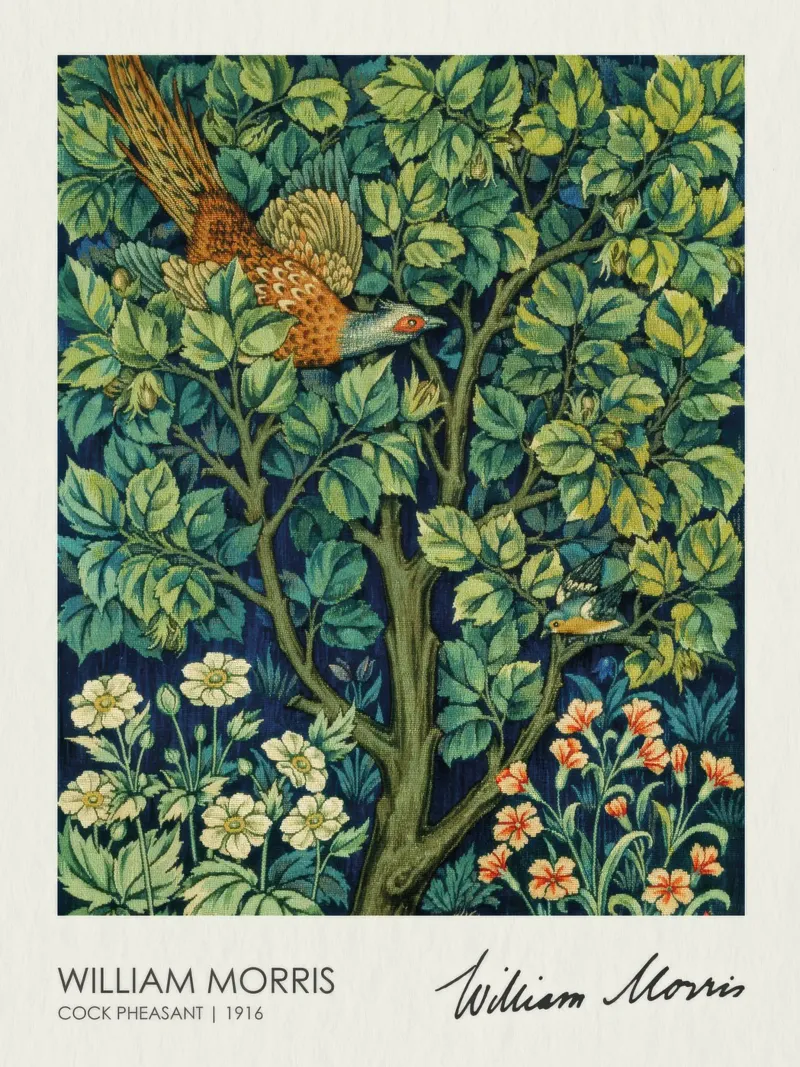 The Pheasant (1916), William Morris poster with wooden frame by Flower