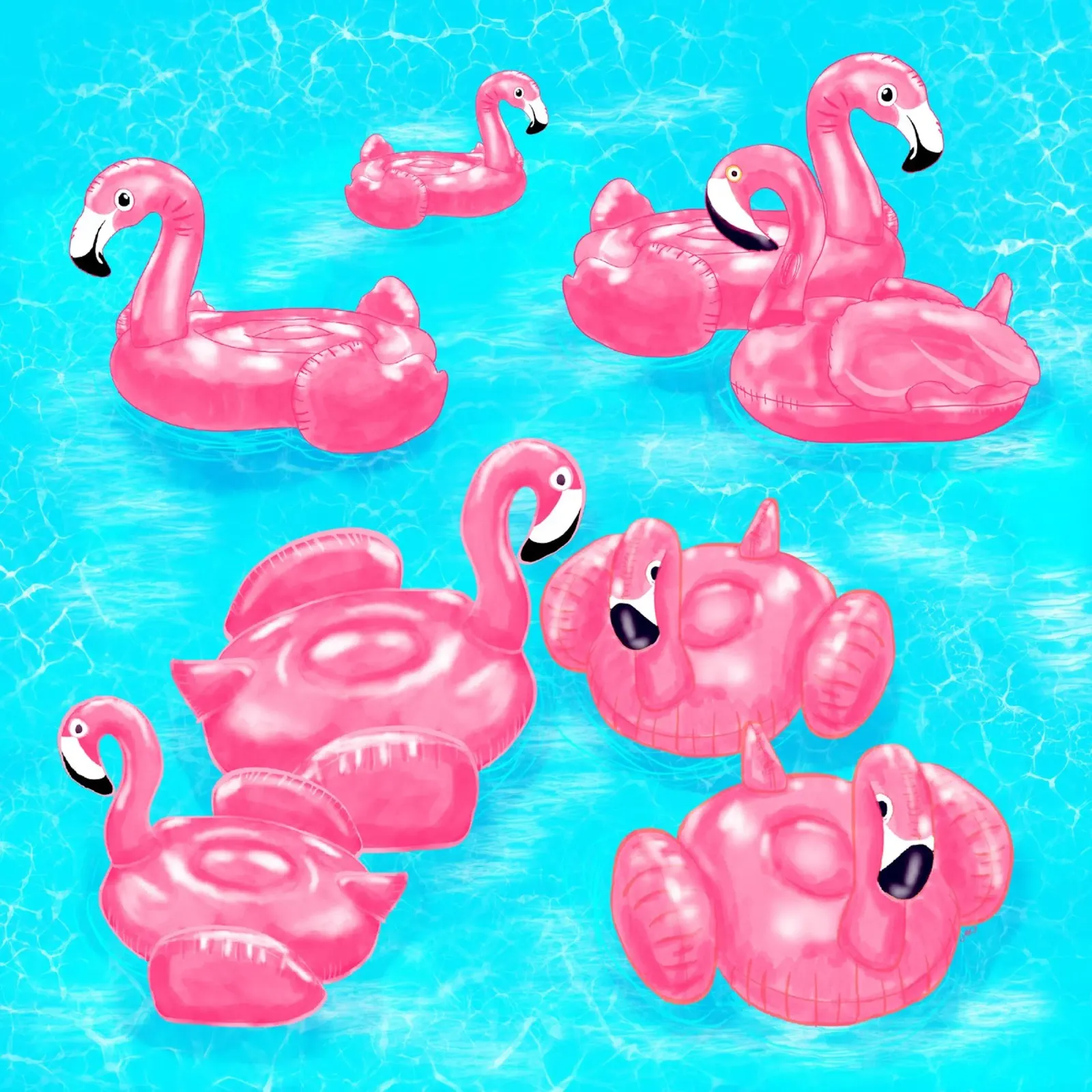 Zwembad met flamingo - Tropische zomervibes poster met aluminium frame van EDMPROJECT
