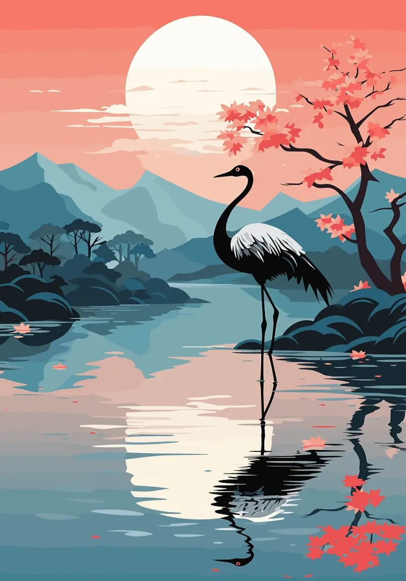 riflessione del lago delle gru poster da book
