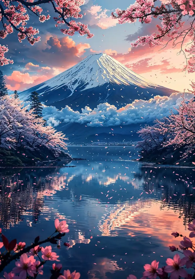 Mattinata tranquilla sul Monte Fuji pellicola backlit da book