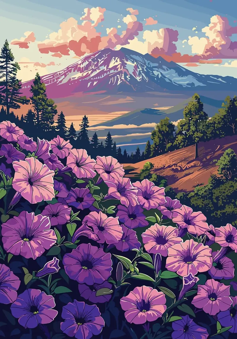 Vue de la montagne avec des fleurs toile avec Caisse américaine de book