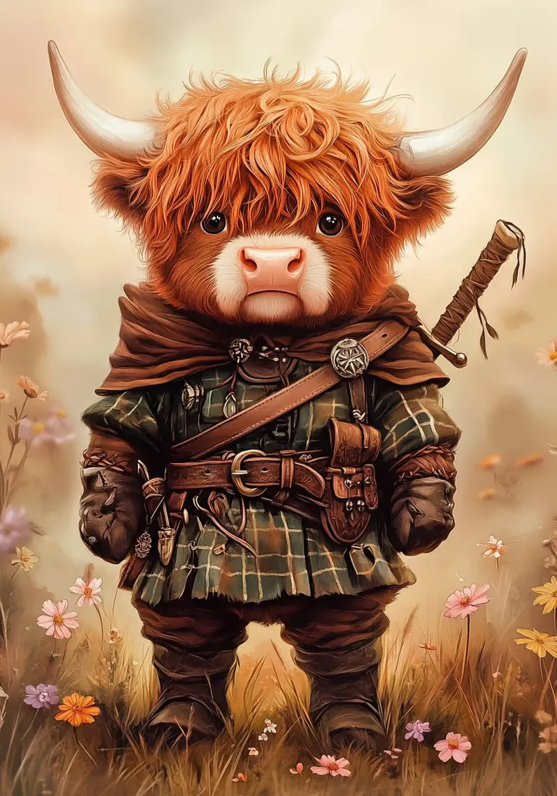 Highland Koe Krijger canvas met Baklijst van book
