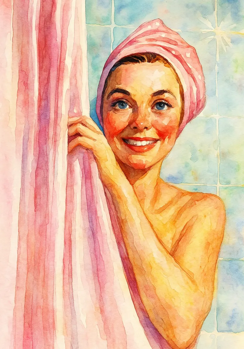 vrouw gluurt in de badkamer retro klassiek schilderij canvas met Baklijst van pakazi