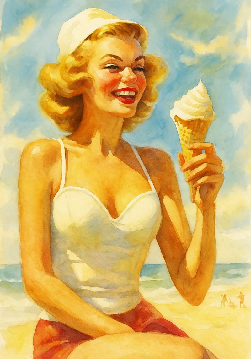 femmes et crème glacée peinture classique rétro alu dibond de pakazi