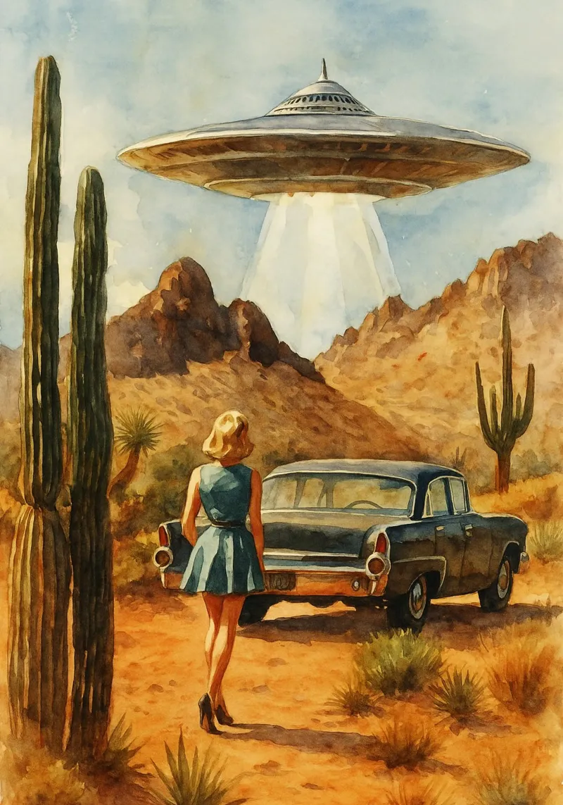 donne e ufo disegno retrò pellicola backlit da pakazi
