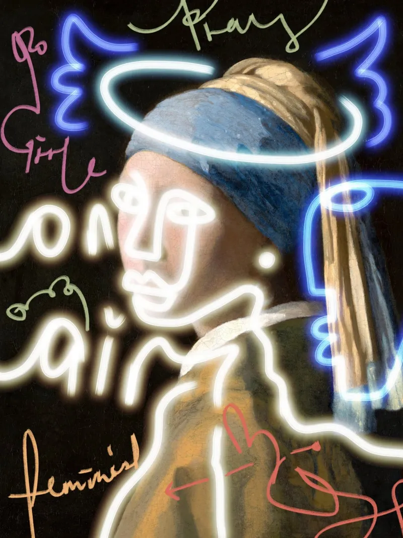 Potere al neon per le ragazze poster con telaio in alluminio da Little Dean