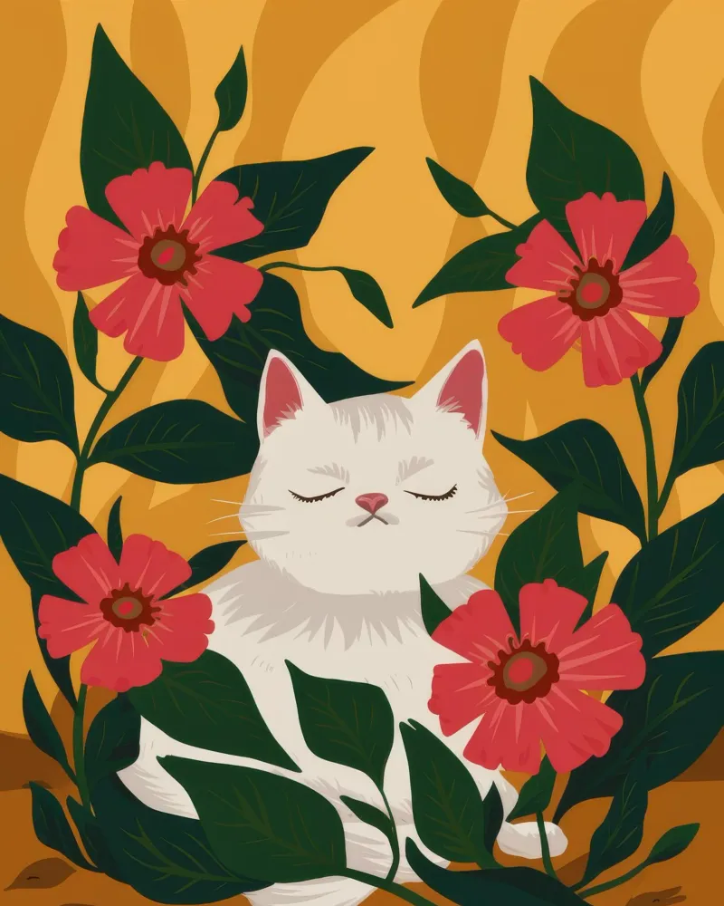 Il sonno felino in giardino poster con telaio in legno da Fable Tempa