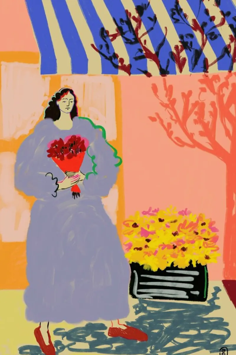 Flower Shopping poster con telaio in plastica da Sandra Poliakov