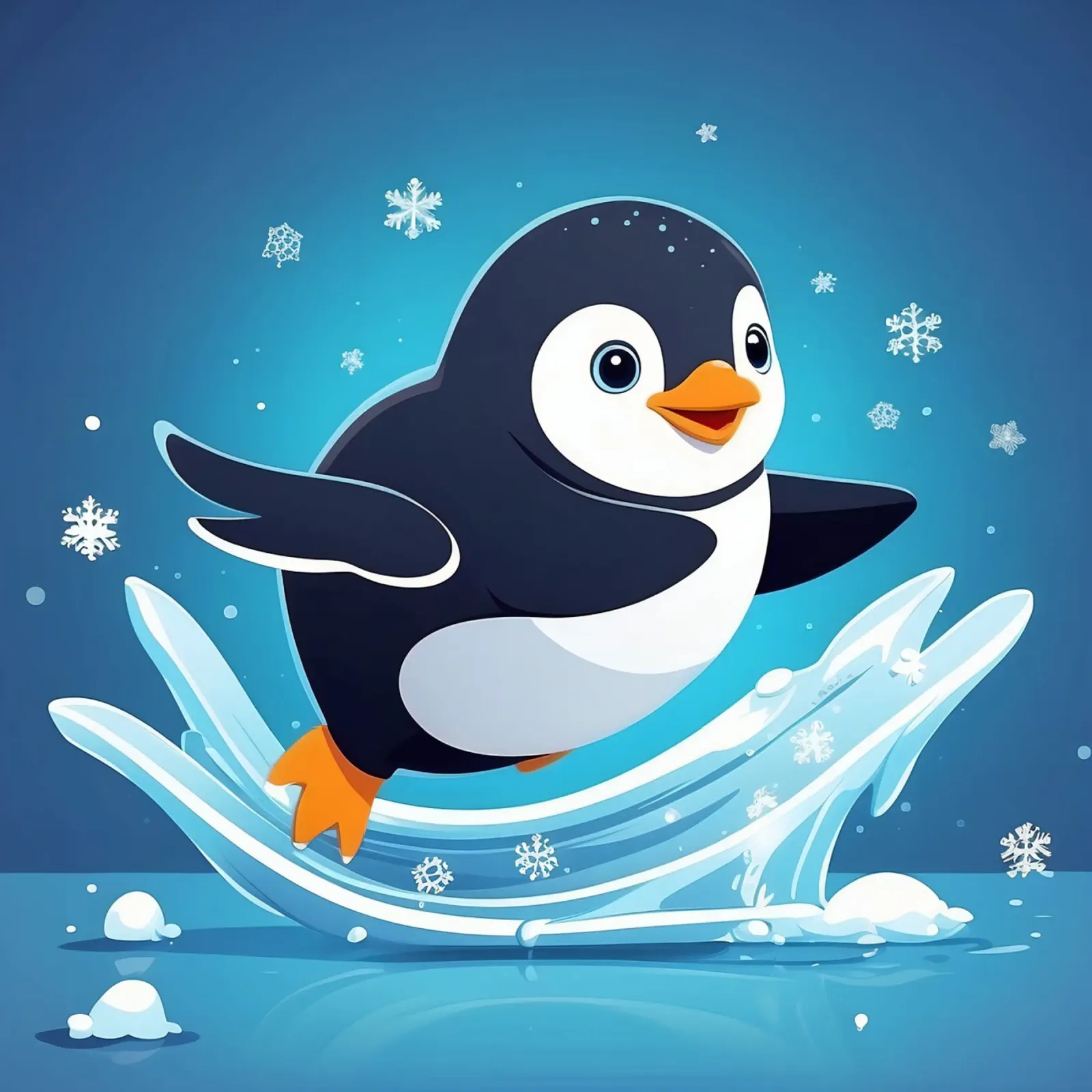 Penguin joyfully sliding on ice while snowflakes fall canvas by DesignDoodle