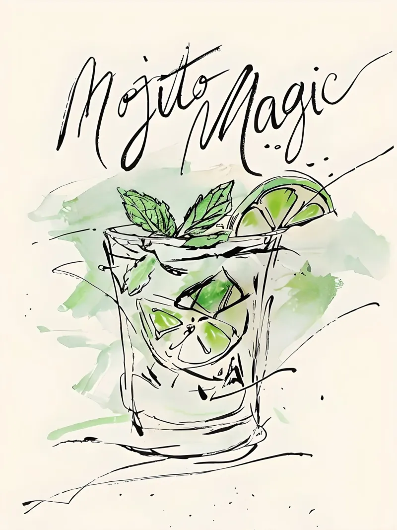 Mojito Magic Watercolor poster con telaio in alluminio da 🥝 KIWI STORE