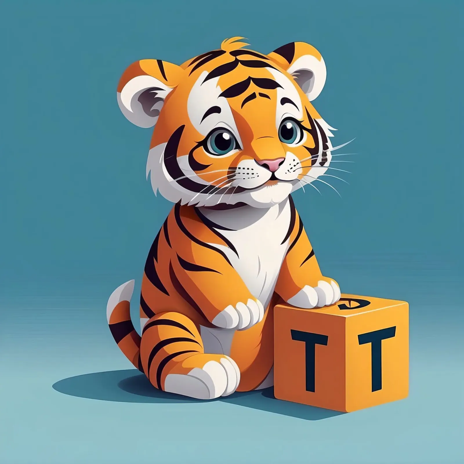 Simpatico cucciolo di tigre che gioca con un blocco con la lettera T pellicola backlit da DesignDoodle