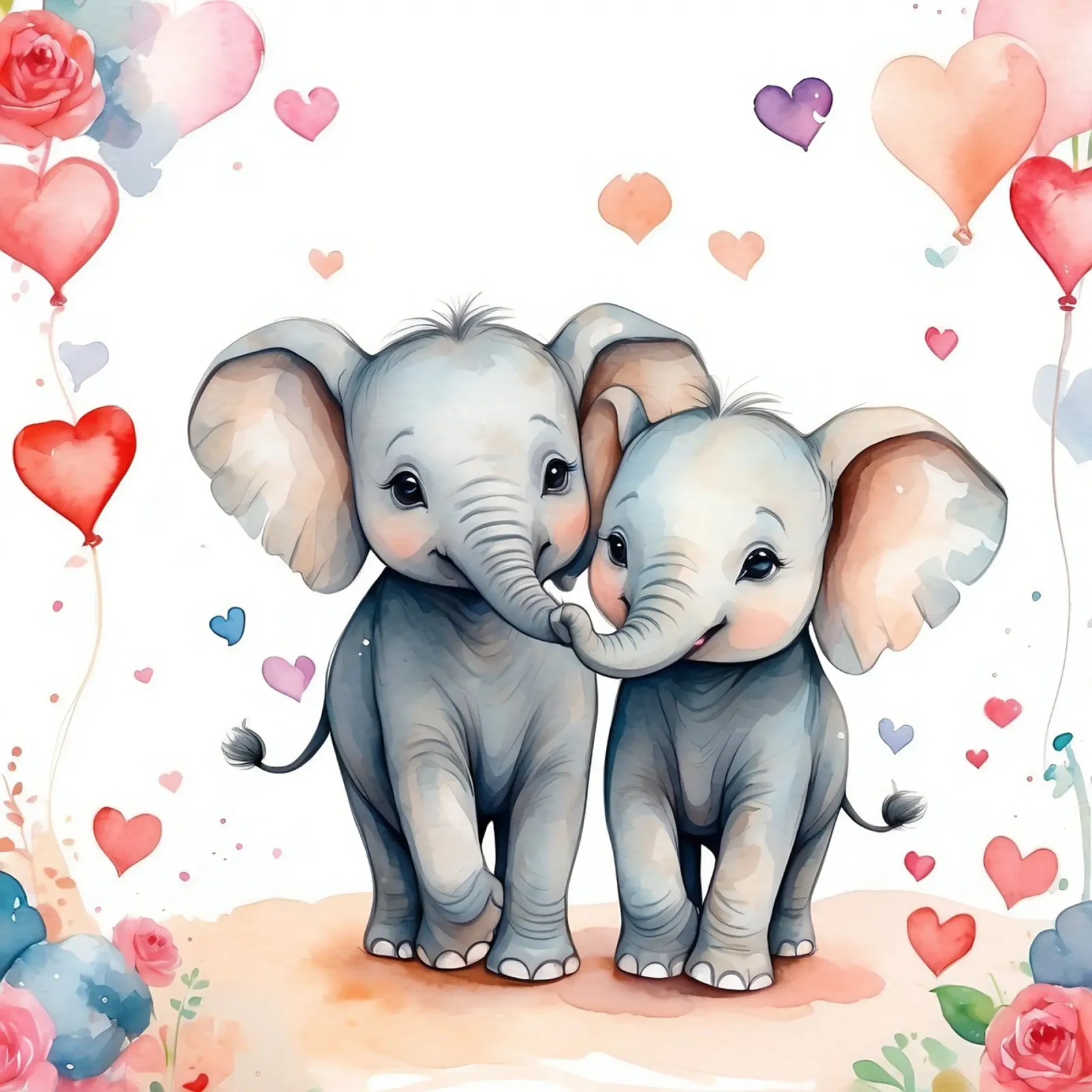 d'adorables éléphants s'amusant à se toucher la trompe, des cœurs autour d'eux toile avec Caisse américaine de DesignDoodle