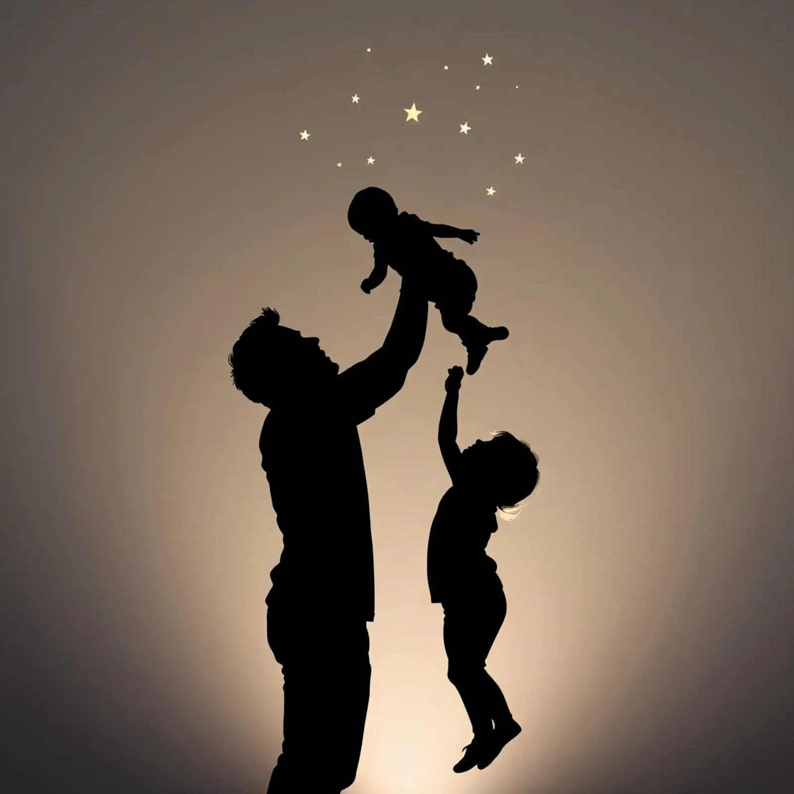 Father hold child while sibling reaches up towards the stars canvas by DesignDoodle