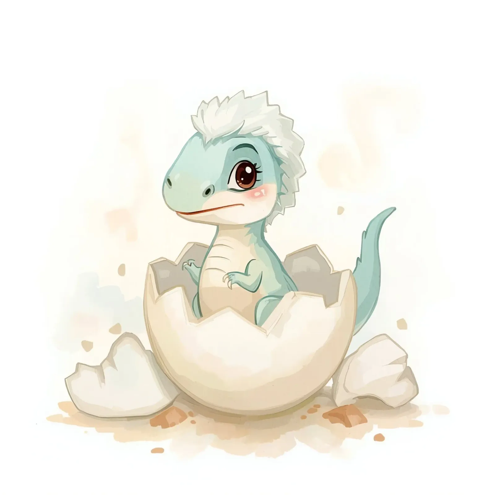 Little dinosaur hatching from an egg in watercolor style canvas by DesignDoodle