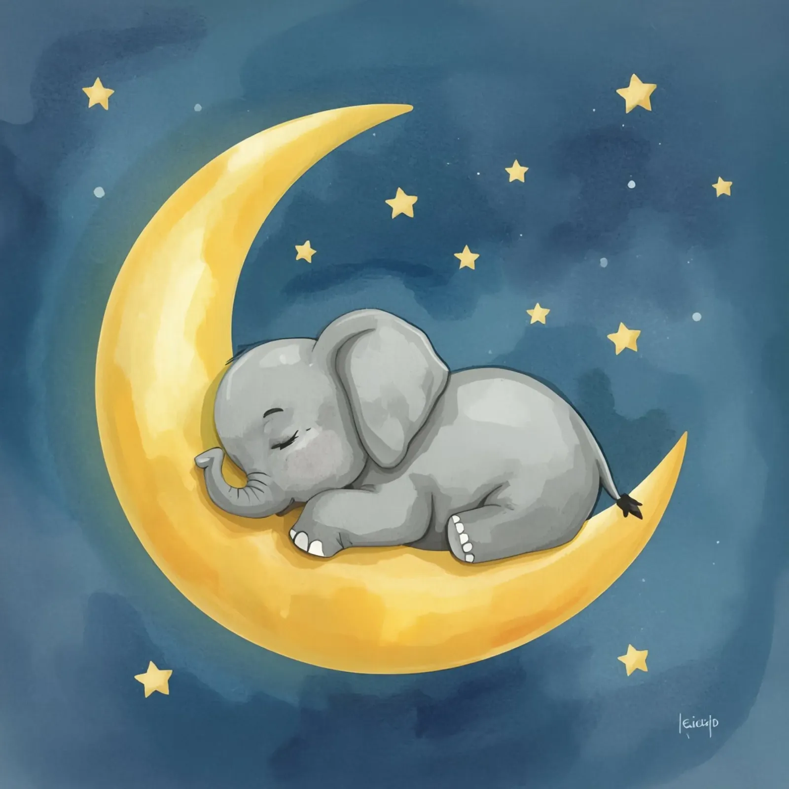 Il piccolo elefante dorme tranquillo sulla Luna dorata pellicola backlit da DesignDoodle