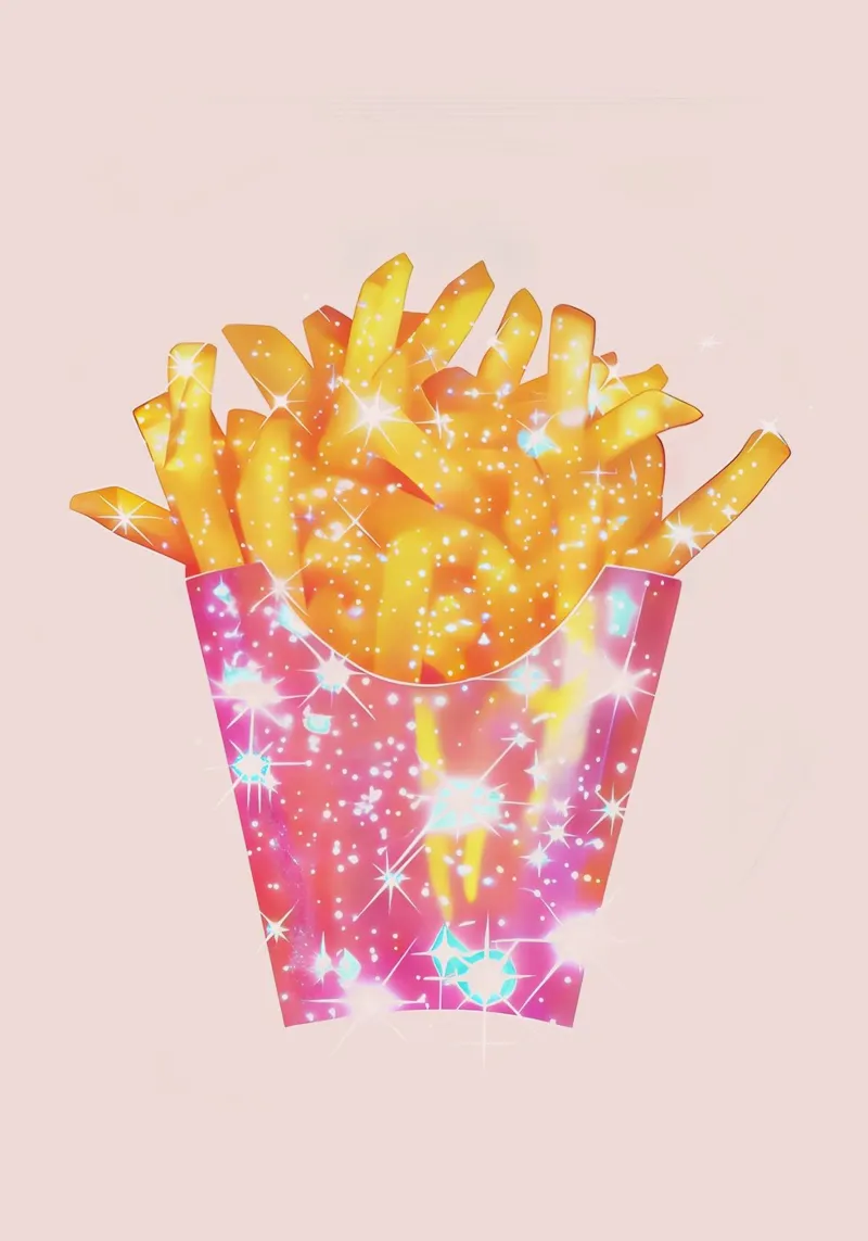 Glittering French Fries poster con telaio in legno da Attaboy Dsgn