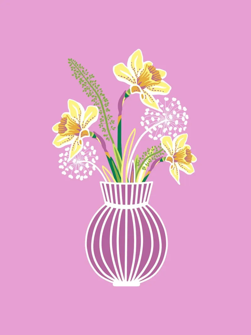 NARZISSENSTRAUß (pink) poster with aluminum frame by Anastasia Mattern