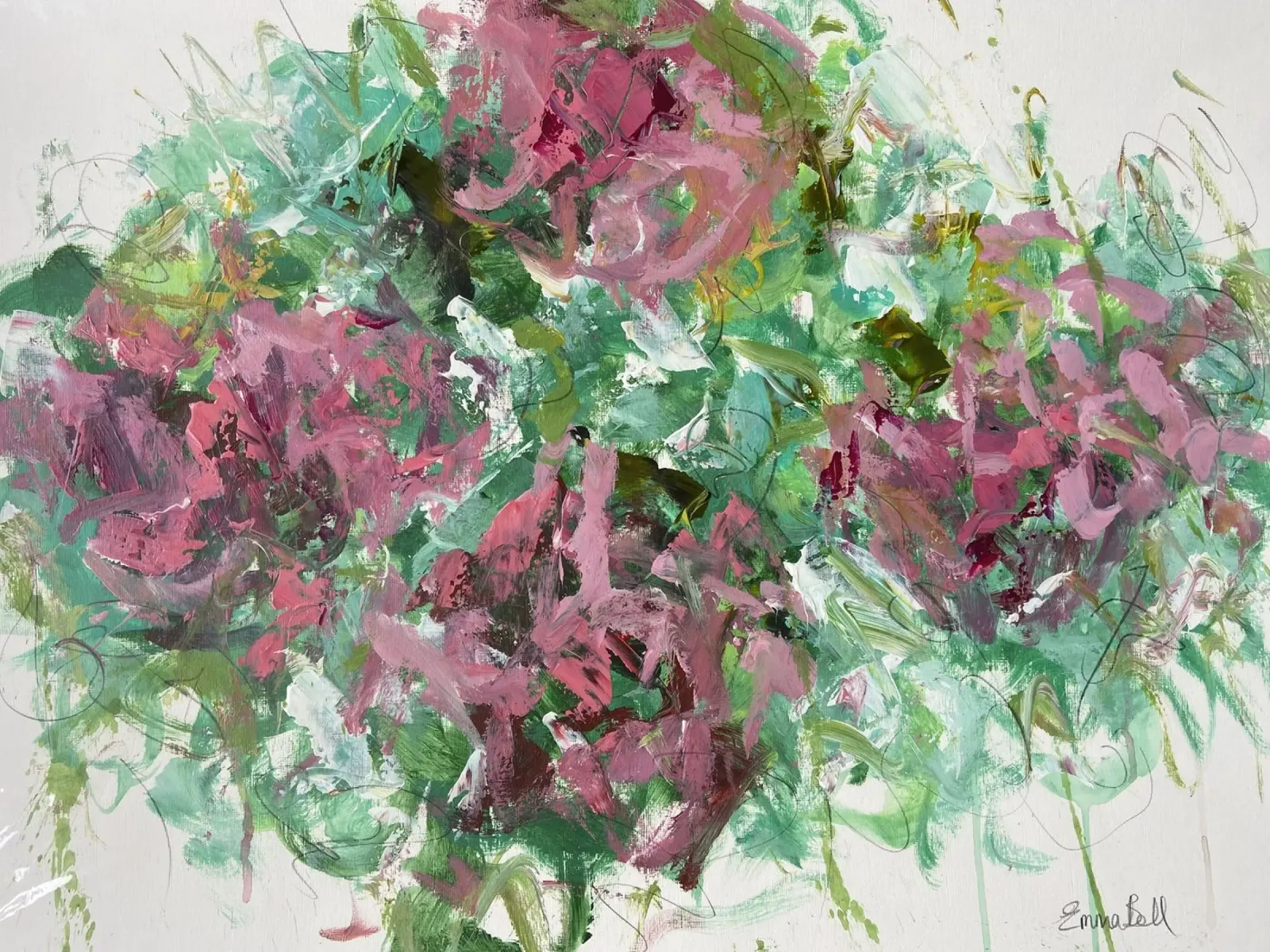 Pennellate floreali in rosa e verde carta hahnemühle da Emma Bell