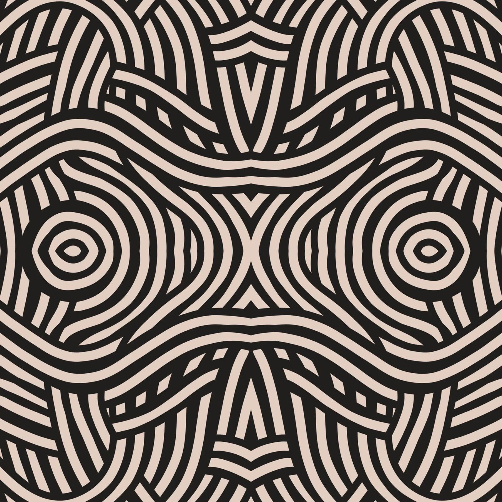 Symmetrical linocut line art pattern 05 canvas by Little Dean