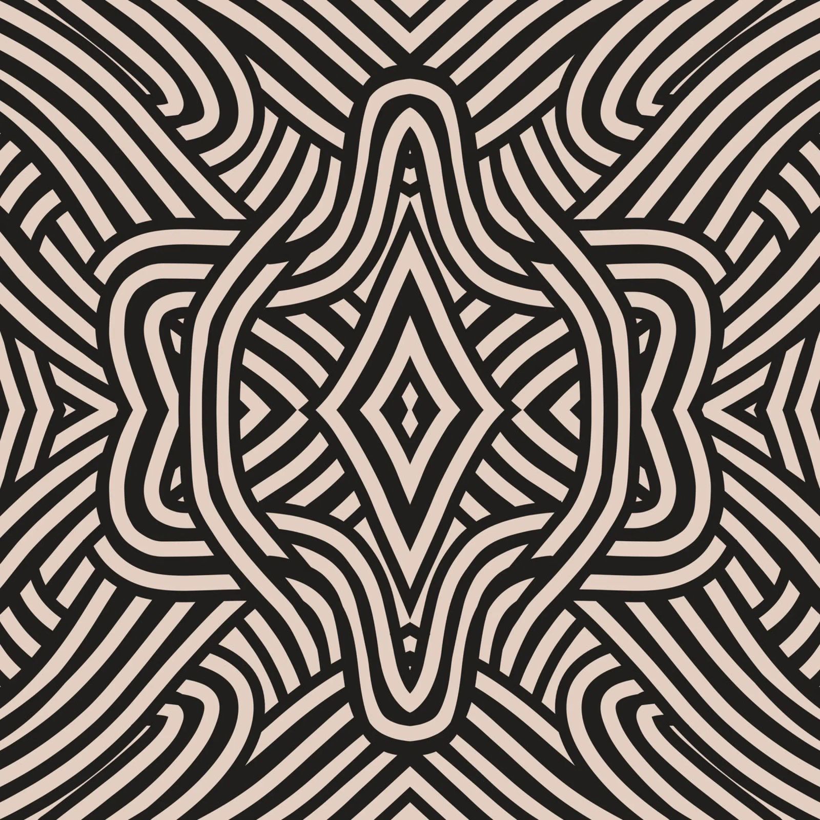 Symmetrical linocut line art pattern 06 canvas by Little Dean