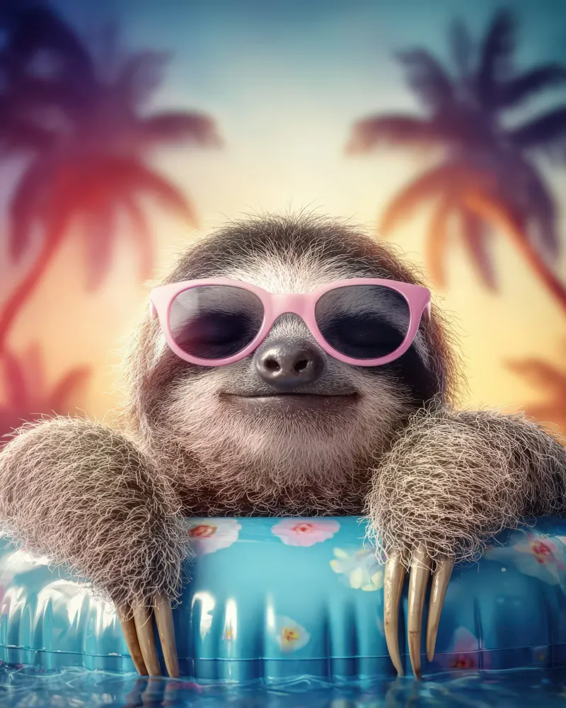Summer animals: Sloth with sunglasses bathing hahnemühle by SlothStella