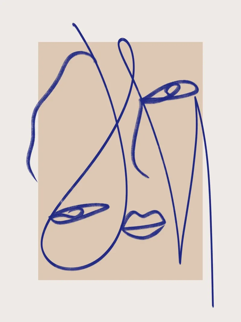 Line art abstract figurative canvas with Floater frame by Little Dean