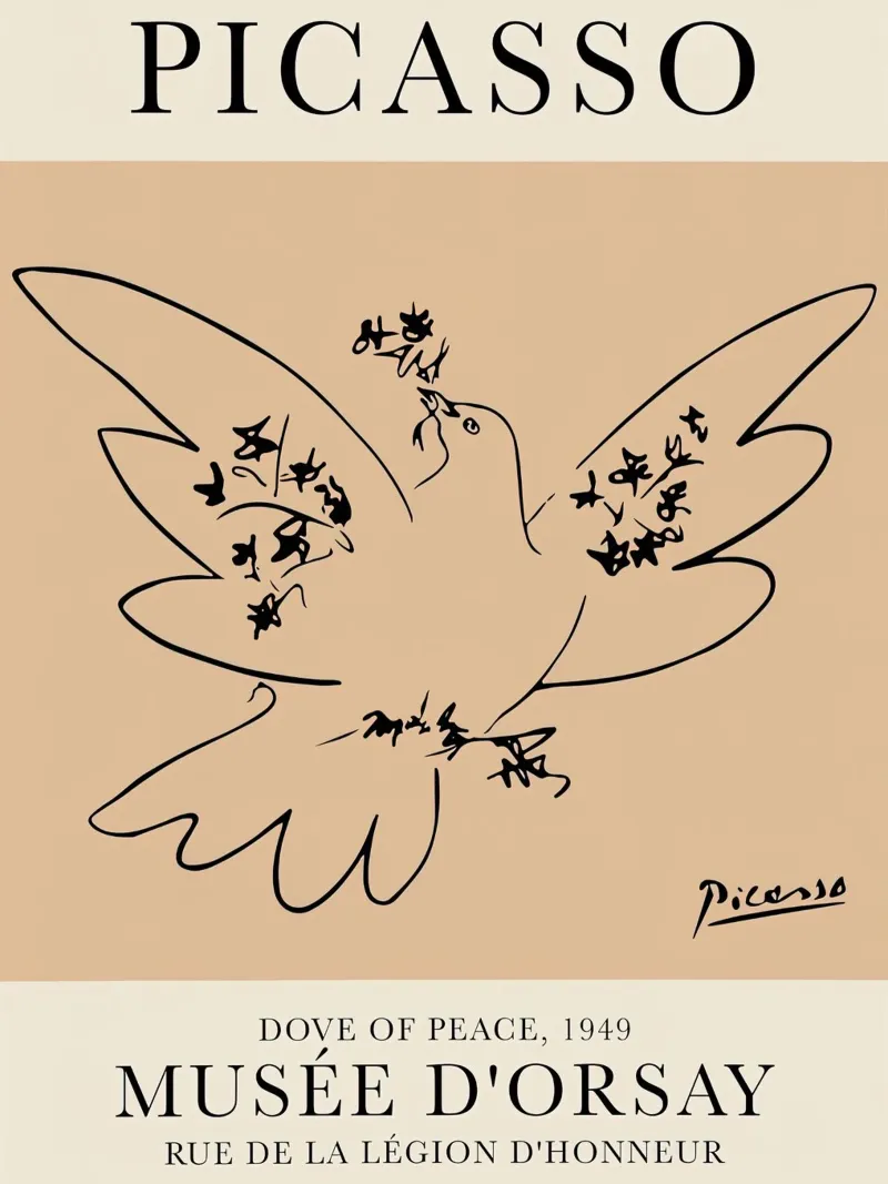 Picasso Duif Vrede canvas met Baklijst van Jam Poster