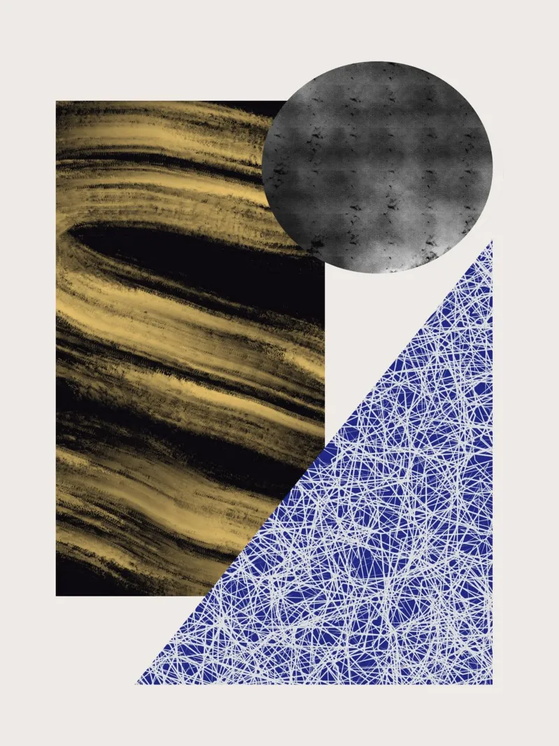 Luxe blauw en grijs nordic art 07 canvas van Little Dean