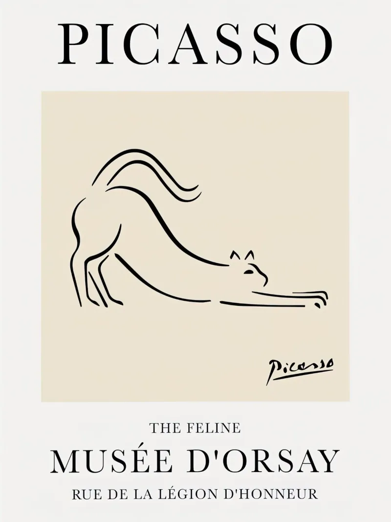 Linea Picasso Feline Sketch Cat pellicola backlit da Jam Poster