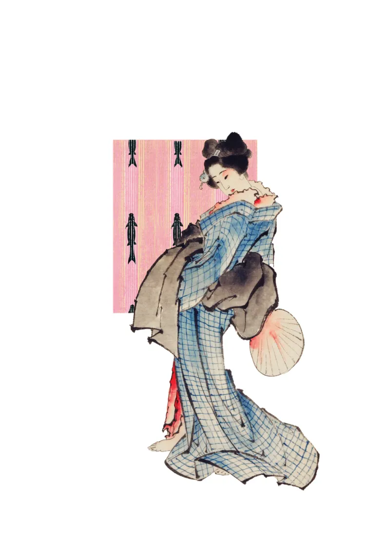Grid and Grace: Kimono | Press Play Art Print Collage poster with wooden frame by Press Play Art Prints