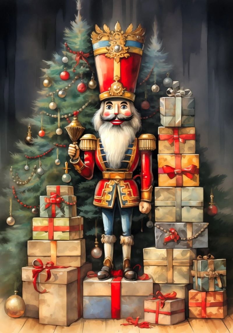 Kerst Notenkraker poster met houten frame van Fleur de Lys