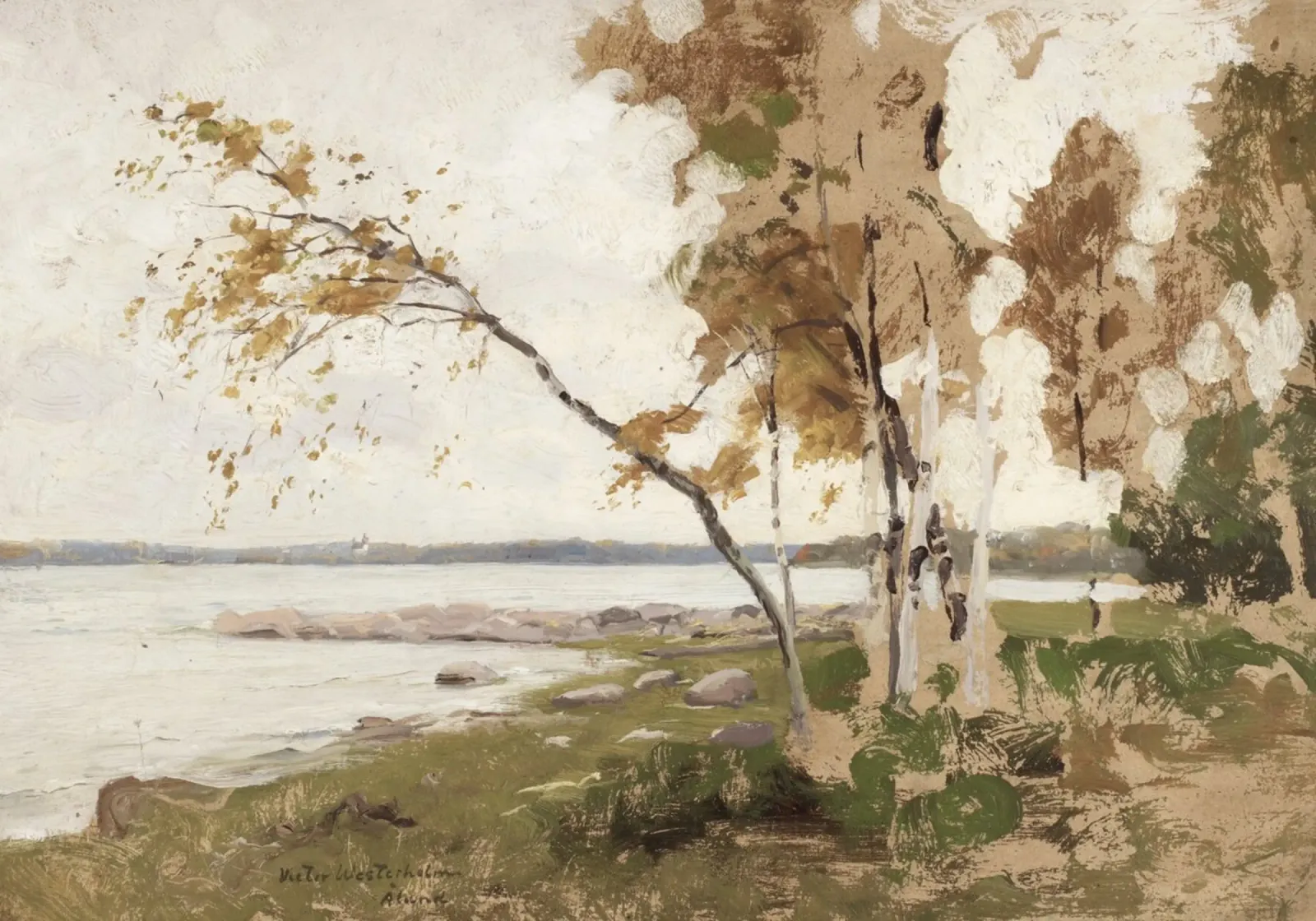 Melcher Westerholm: Autunno in riva al lago, paesaggio impressionista carta hahnemühle da ClubArt