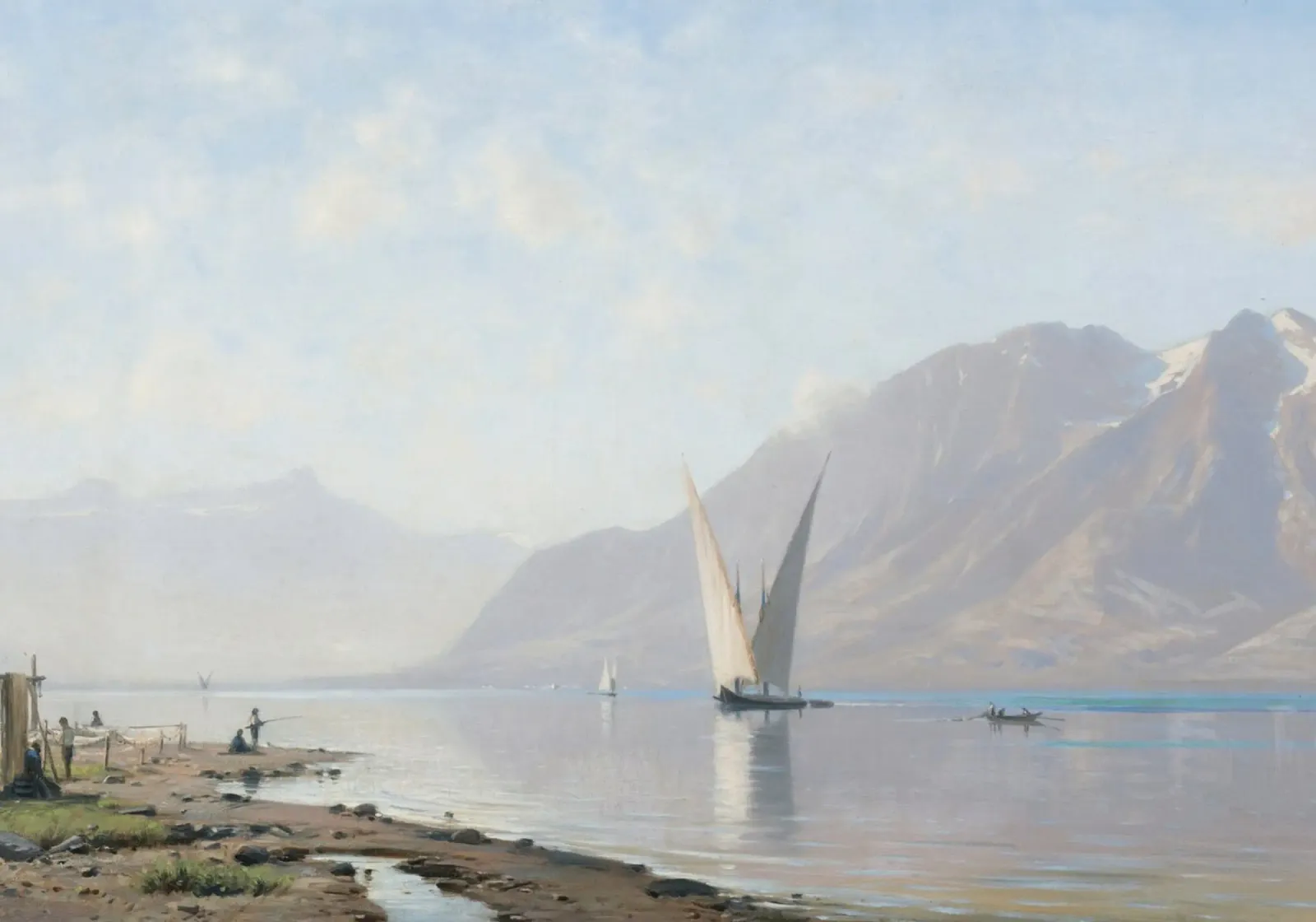 Noors fjord: Kustlandschap zeilboot, sereen zeegezicht canvas met Baklijst van ClubArt