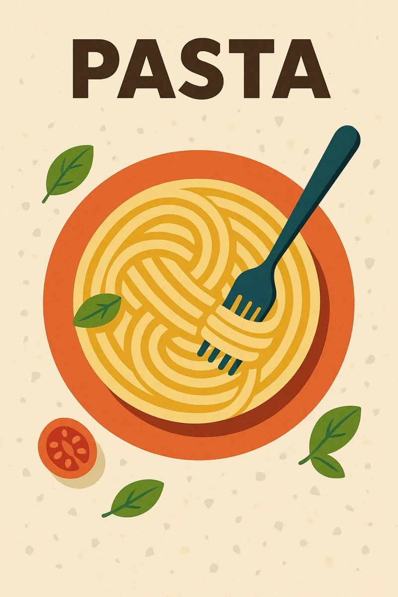 PASTA - La rivisitazione in chiave retrò dei vostri piatti preferiti poster con telaio in alluminio da Boissons - Affiches & posters - Retro