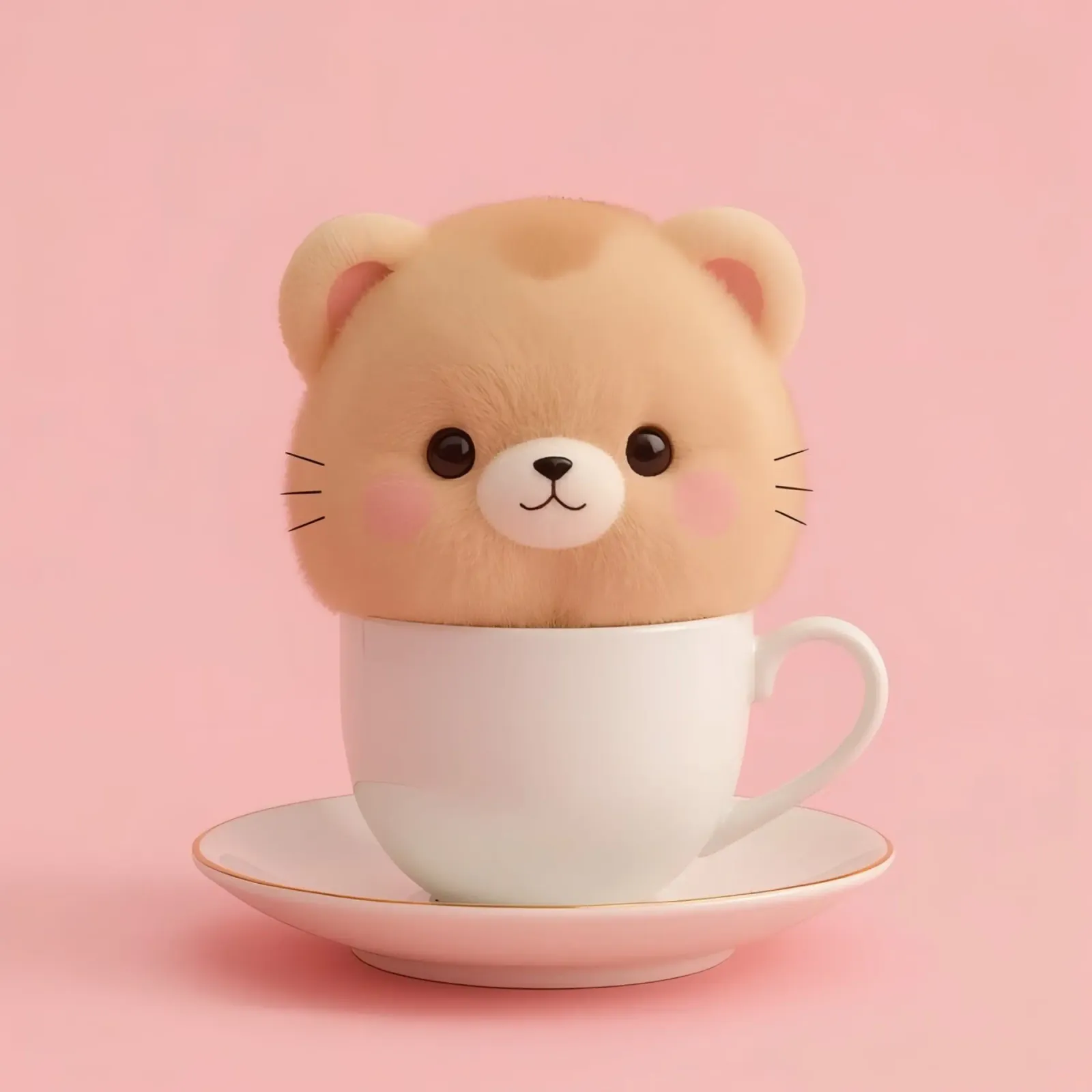 Un simpatico orsetto di peluche si trova all'interno di una tazza da tè bianca su un supporto coordinato. pellicola backlit da DesignDoodle