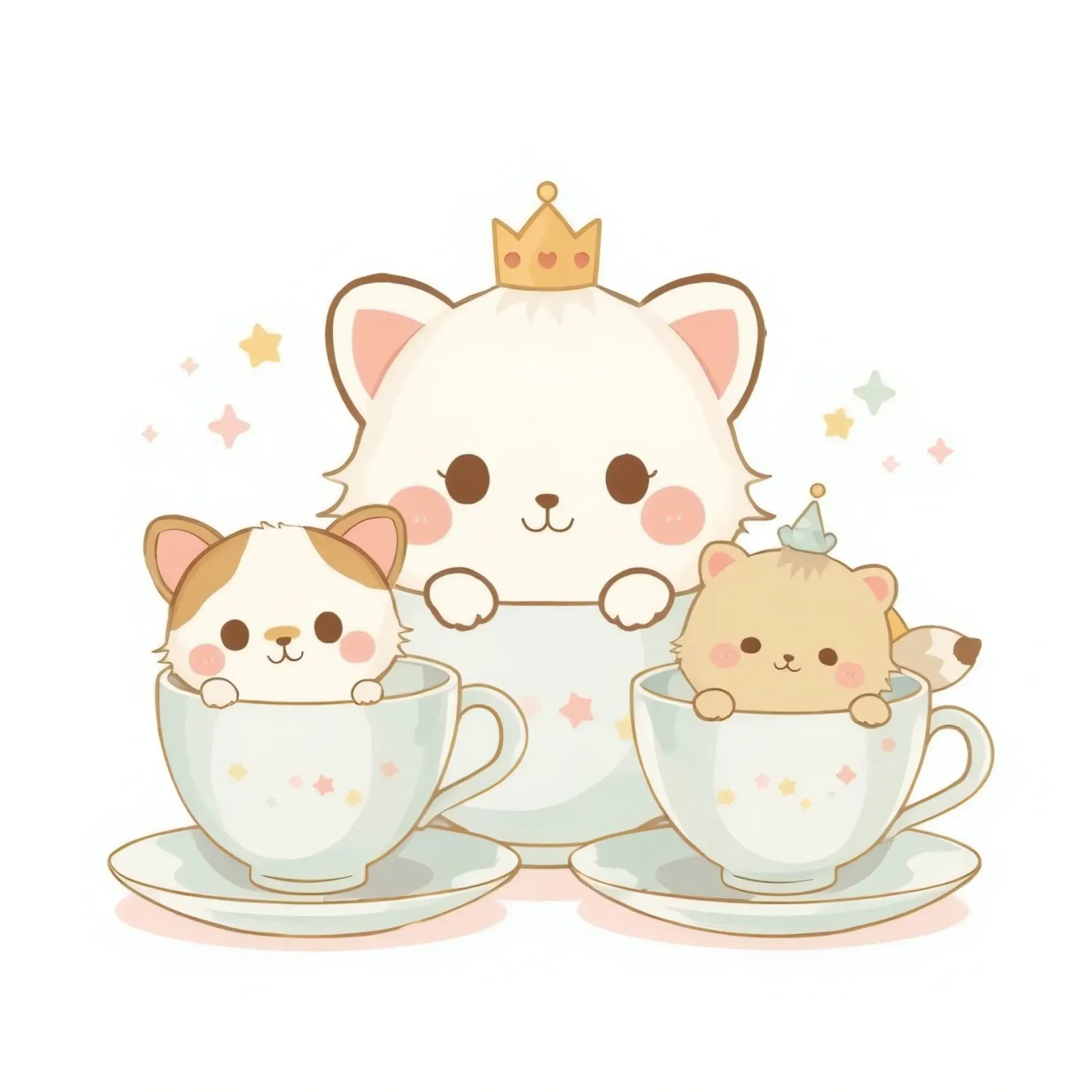 Simpáticos animales de dibujos animados tomando el té en tazas hahnemühle de DesignDoodle