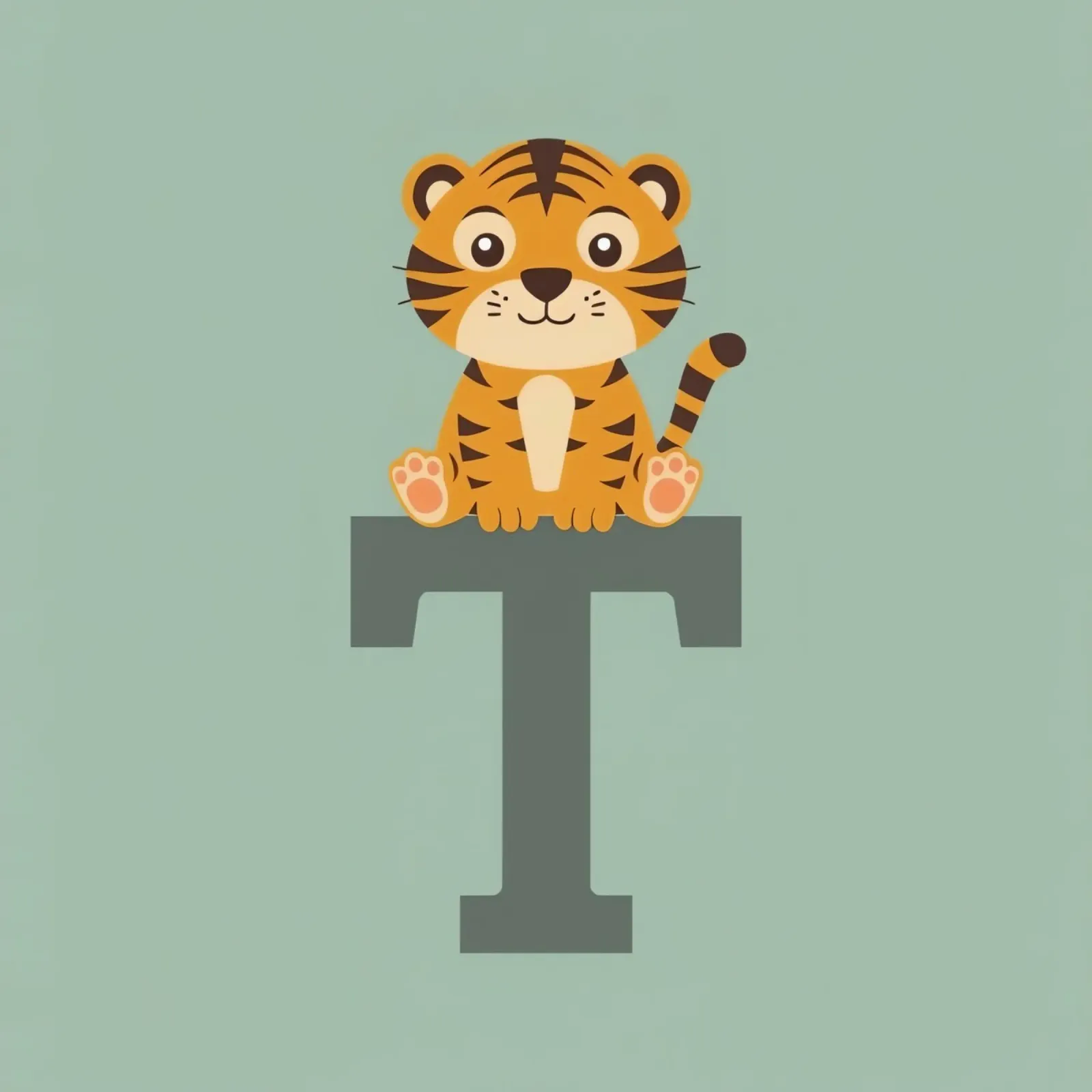Simpatico cartone animato di una tigre seduta sulla lettera T pellicola backlit da DesignDoodle