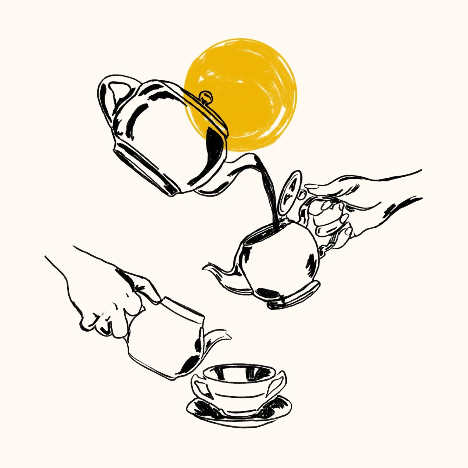 Minimalist Tea Pour Line Art with Yellow Sun hahnemühle by EDMPROJECT