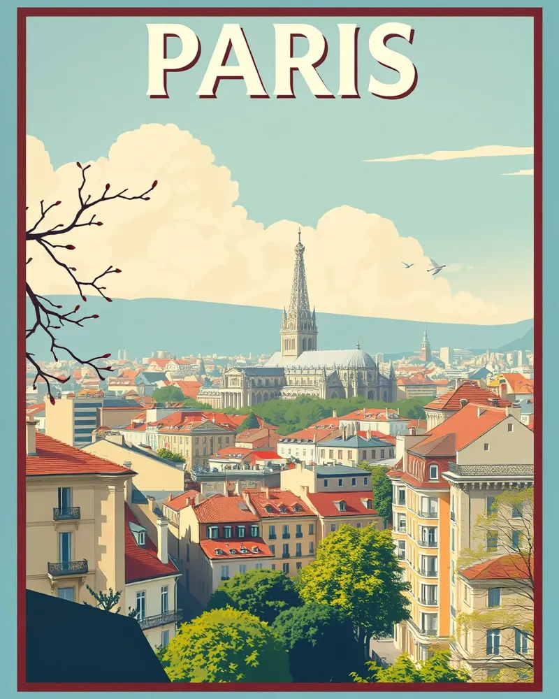 Illustrazione della bellezza di Parigi poster con telaio in plastica da HicksShop