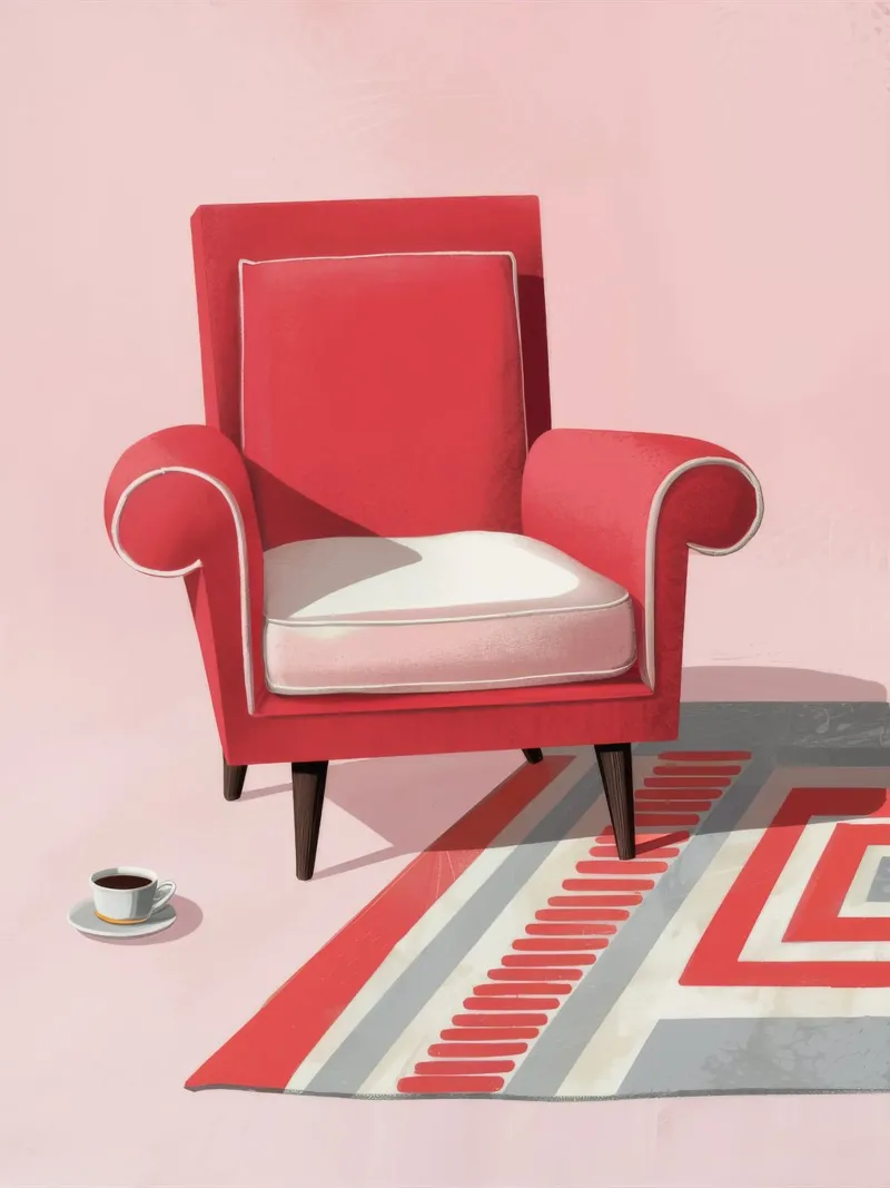 Sedia rossa Tappeto bianco poster con telaio in plastica da Pan Denim