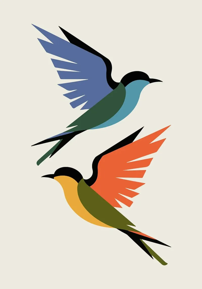 Kleurrijke abstracte vogels in vlucht canvas van BirdShop