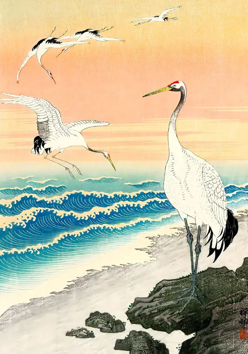 Ukiyo e Egrette sul mare pellicola backlit da BirdShop