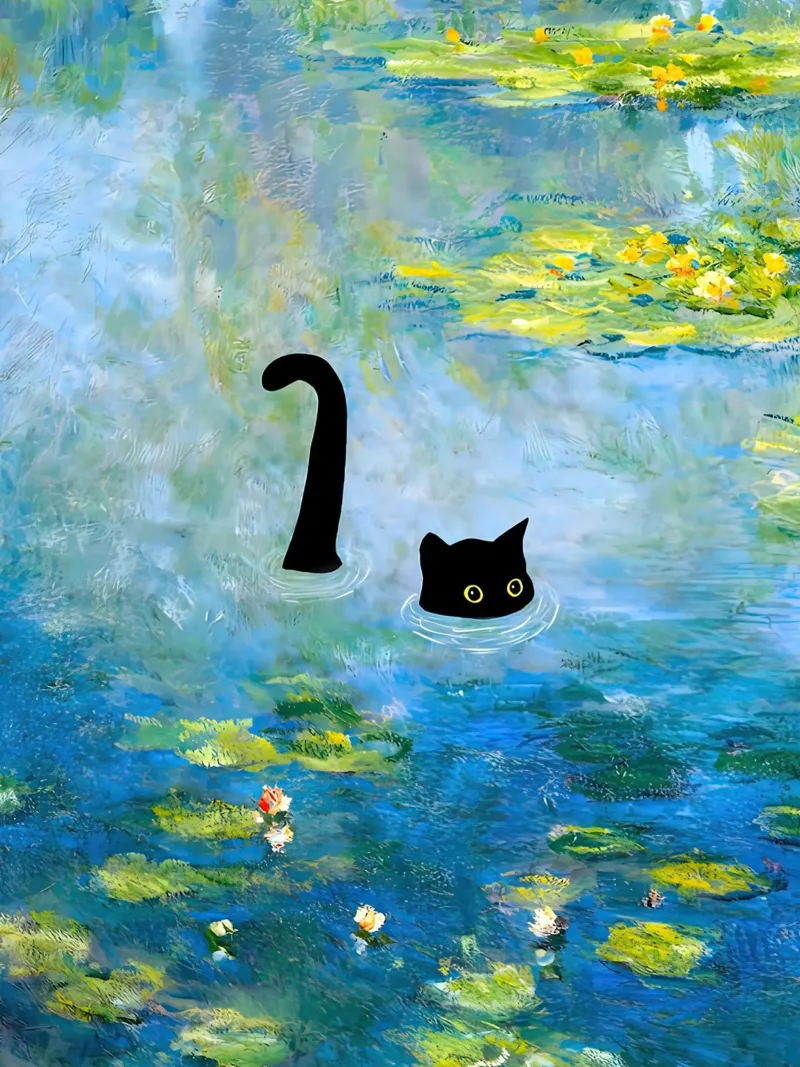 Gatto di Monet tra le ninfee carta hahnemühle da ART BEST