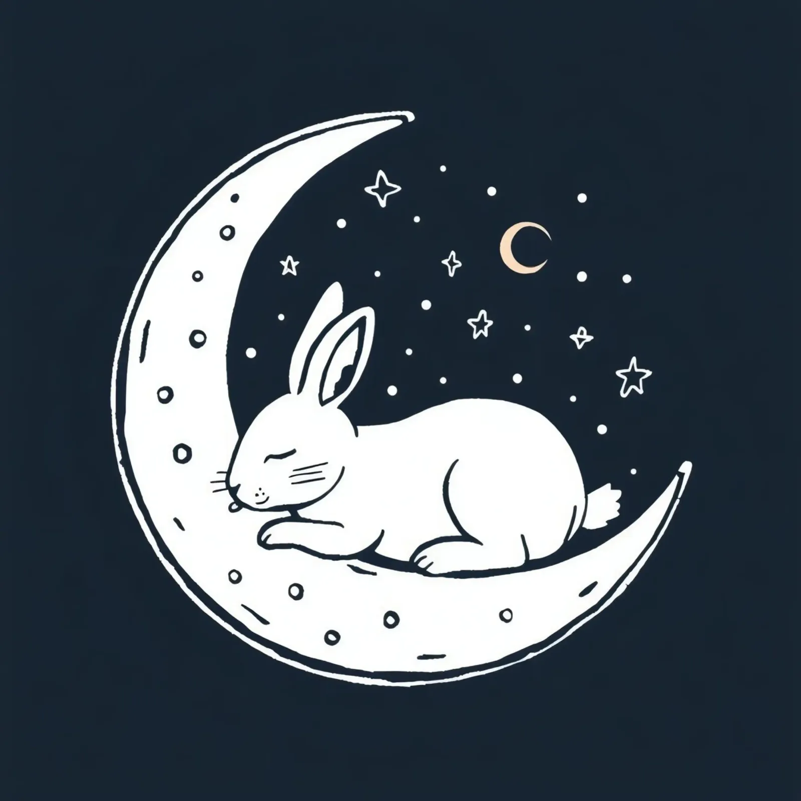 Lapin endormi reposant sur un croissant de lune entouré d'étoiles hahnemühle de DesignDoodle