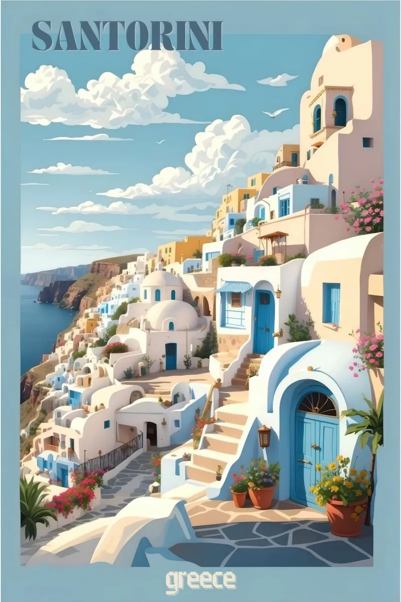 Fascino di Santorini Vintage Retro pellicola backlit da Beauty wall
