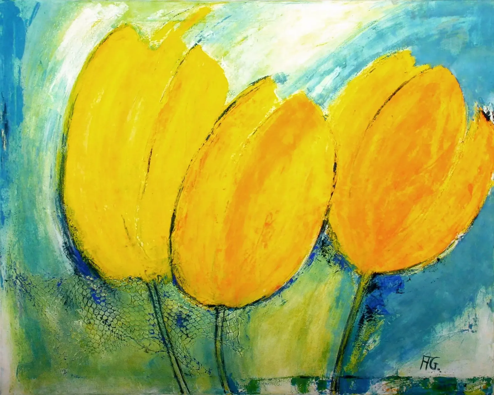 Gelbe Tulpen poster con telaio in alluminio da Anita Gewald